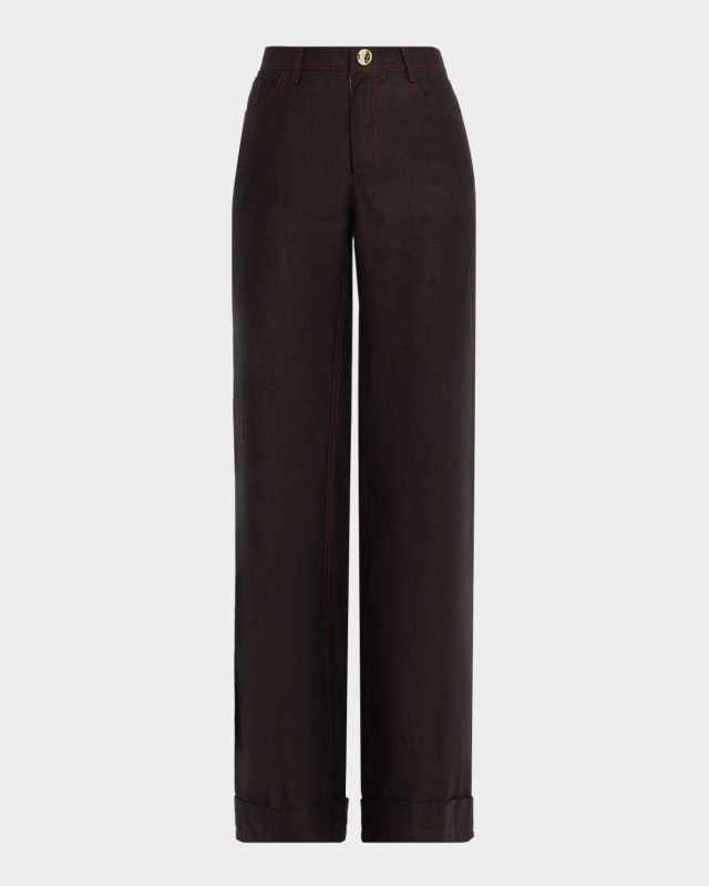 Michelle Wide-Leg Denim Cuffed Pants